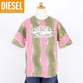ディーゼル（DIESEL JUNIOR）ジュニア 訳あり Tシャツ カーキ系 ロゴ×アースプリント総柄プリント半袖Tシャツ （サイズ/8Y）*ak0015