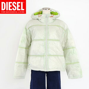 ディーゼル(DIESEL)レディース 訳あり ダウンジャケット ホワイト系 白×黄緑  フード付きダウン (サイズ/36)*dl0102