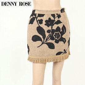 デニーローズ（DENNY ROSE）レディース ミニスカート ブラウン系 　花柄 裾にフリンジ イタリア製 （サイズ/42）*dy0057