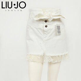 リュージョー（LIU JO）レディース ミニスカート ホワイト系 　裾にレース使い リボンベルト付き イタリア製 （サイズ/28）*si0067