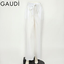 ガウディ（GAUDI）レディース ロングパンツ ホワイト系 　リボンベルト付き イタリア製 （サイズ/42）*uw0136
