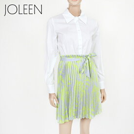 ジョリーン（JOLEEN）レディース ワンピース ミディアム ホワイト系 ホワイト・グリーン 　プリーツスカート イタリア製 （サイズ/SM）*uw0196