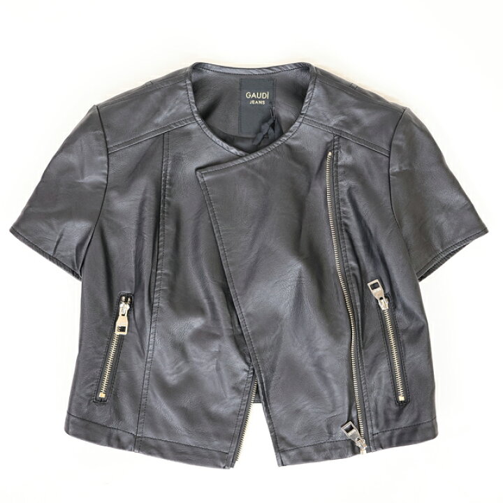 ガウディ GAUDI フェイクレザー半袖ライダーズブルゾン （BLACK） 楽天 