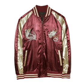 スカジャン メンズ サテンジャンパー スーベニア ジャケット スカジャン 横須賀 ジャンバー サテンジャケット 金 銀 黒 ブラック 龍鯉波 リュウ ナミ コイ 和柄 ラグラン ブルゾン 春 秋 冬 スーベニアジャケット メンズ スカジャン ライトアウター アウター MA-1 送料無料