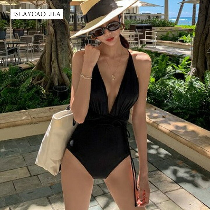 楽天市場 ワンピース 2way 水着 パッド 付き ワイヤー 無し Vカット ホルターネック ハイレグ リボン ビーチウエア スイムウエア レディース ブラック 美脚 ビーチ 可愛い リゾート 色気 シンプル モテ オフショルダー 大人 ワンピ セクシー キャバクラ キャバ嬢 キャバ