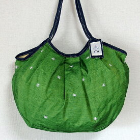 sisi グラニーバッグ 120%ビッグサイズ 刺繍シリーズ グリーン sisiバッグ A4が入る布バッグ