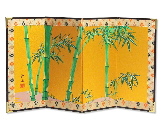 楽天市場】４曲利久絵画屏風「竹/22hx10」rj106||(和風 小物 和小物 和