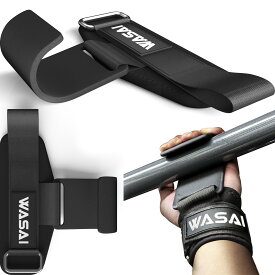 WASAI(ワサイ) リフティングフック 懸垂・デッドリフトの握力補助サポート｜厚鋼フック×5mmクッション｜ワイドベルクロで手首安定 男女兼用 LH-100