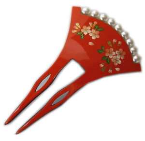かんざし 簪 髪飾り パール 朱赤塗桜 着物 きもの 留袖 結婚式 訪問着 浴衣 ゆかた 桜柄 さくら