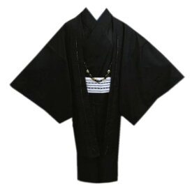 着物 メンズ 男性 夏用 駒絽 お仕立て上がり 5点セット 黒色 M L LL 3L 羽織 羽織紐 ワンタッチ角帯 半襦袢 各記念日 男物 紳士用 夏物 洗える 無地