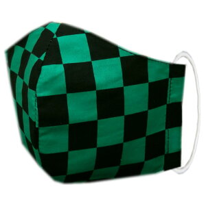 【即発送可】 布マスク 大人用 和柄 洗える 綿 緑黒市松 日本製 L 繰り返し使える メンズ 男性用 コットン 花粉症対策