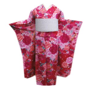 振袖 お買上 お仕立上がり 単品 ピンク地大輪薔薇八重桜 フリー 洗える ポリエステル 成人式 出来上がり 購入 販売 リメイク 生地 総柄 古典柄 薔薇柄 バラ