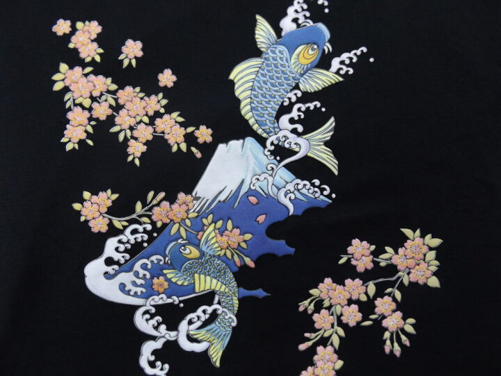 楽天市場】Tシャツ 女性用 和柄 半袖 立体プリント 黒色地鯉富士桜 M 