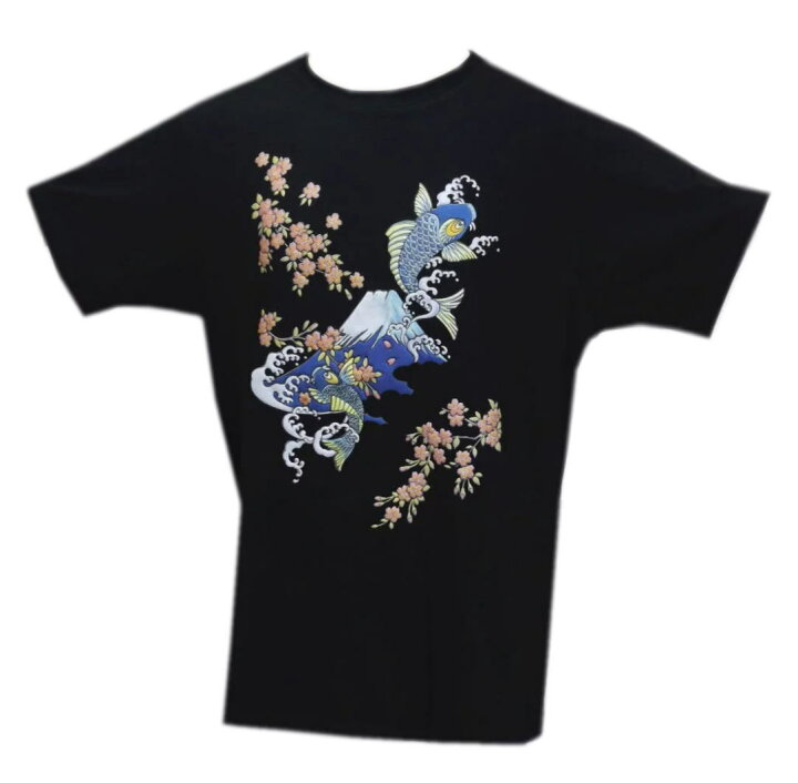 楽天市場】Tシャツ 女性用 和柄 半袖 立体プリント 黒色地鯉富士桜 M 