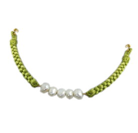 羽織紐 はおりひも 女性用 淡水真珠パール 正絹 黄緑色 日本製 和装 着物 シルク 小物 レディース