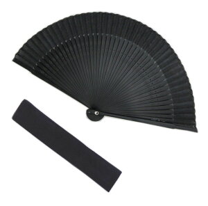 【訳有り 少難あり】 扇子 ポリエステル 扇子袋 セット 黒色×黒 無地 女性用 男性用 浴衣 着物 ゆかた きもの レディース メンズ 男物 紳士用 ブラック 扇子入れ ケース