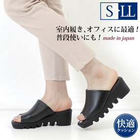 【ポイント10倍】 オフィス サンダル レディース 厚底 美脚 ヒール 黒 6451 ルチアーノバレンチノ 日本製 ミュール ブラック 屈曲 クッション LUCIANO VALENTINO