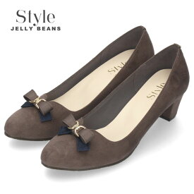 【25%OFF】 Style JELLY BEANS ジェリービーンズ 5342 レディース パンプス 靴 ローヒール スエード リボン 5センチ 日本製 ラウンドトゥ ダークグレー セール