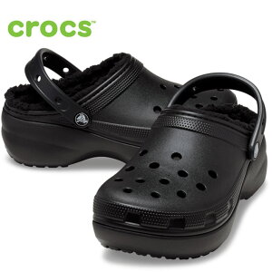 クロックス サンダル メンズ レディース crocs ボア 冬用 厚底 レディース クラシック プラットフォーム ラインド クロッグ crocs 207938 ボーン ブラック 黒
