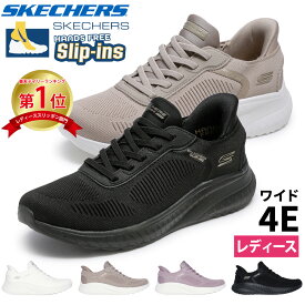 ＼楽天ランキング1位／ スケッチャーズ スリップインズ レディース ワイド 幅広 4E スニーカー 黒 スリッポン SKECHERS Slip-ins ボブス スポート スクワッド カオス 117497W BBK TPE ゆったり ハンズフリー 立ったまま履ける 手を使わずに履ける
