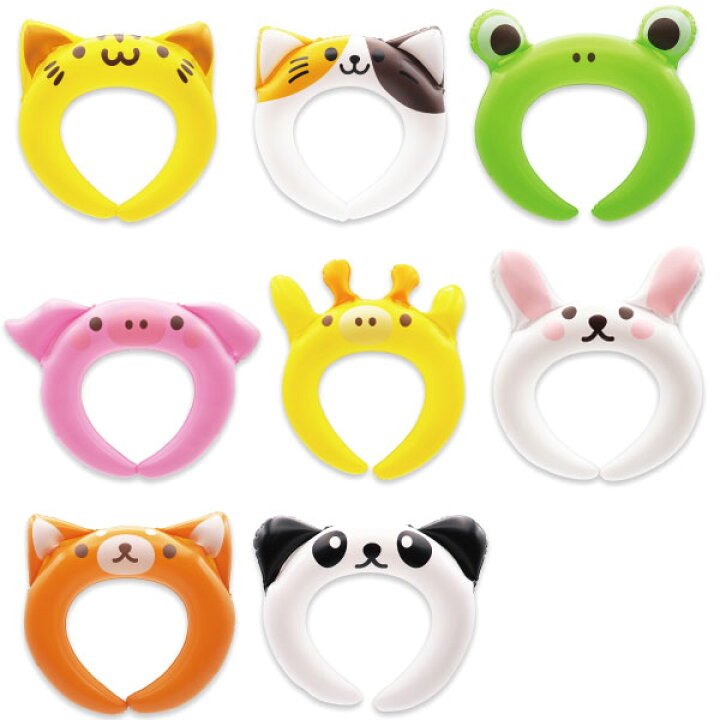 【24個セット】アニマルエアーカチューシャ ビニール玩具 カチューシャ ビニールおもちゃ エア玩具 縁日 お祭り 景品 玩具 おもちゃ かわいい 動物 アニマル 頭 夏祭り くじ引き景品 男の子 女の子 イベント 七夕祭り ネットDE縁日 わっしょい村 動物たちのカチューシャ 袋入 24入 ビニール 空気ビニール おもちゃ 不良返品不可