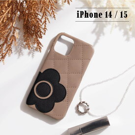 MARY QUANT マリークヮント iPhone 15 14 ケース スマホケース 携帯 PU QUILT LEATHER SHELL CASE レディース ブラック ホワイト グレー ブラウン ピンク 黒 白