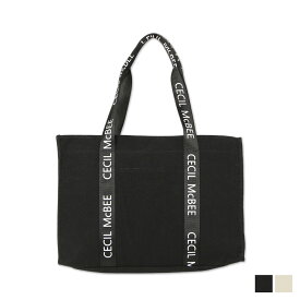 CECIL McBEE TOTE BAG セシルマクビー バッグ トートバッグ レディース Lサイズ ファスナー付き ロゴタイプ ブラック ホワイト 黒 白 CM121140