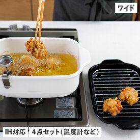 富士ホーロー 角型天ぷら鍋ワイド 天ぷら鍋 揚げ物 IH 食洗器対応 温度計 網 パット付き 角型 ワイド TP-22K