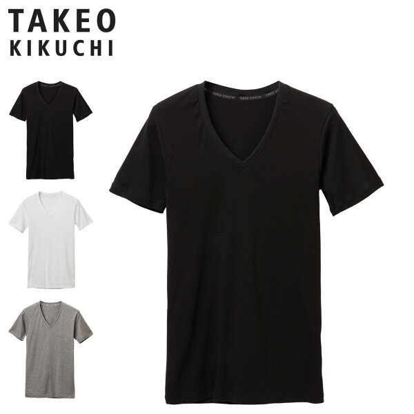 タケオキクチ TAKEO KIKUCHI Tシャツ 半袖 アンダーウェア インナー メンズ Vネック 半袖Vネックシャツ ブラック ホワイト グレー 黒 白 0013-37