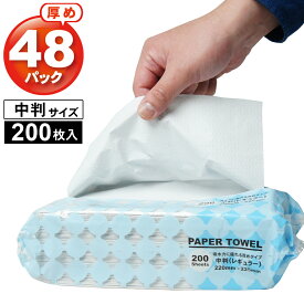 ペーパータオル 業務用 【48個セット】中判 レギュラーサイズ 厚めタイプ 200枚入×48パック 9600枚 紙タオル 手拭き 大容量 まとめ買い ハンドタオル 介護施設 厚手タイプ 事業所 病院 ケース買い コスト削減 オフィス 大量使用 拭き取り 清掃 法人限定 使い捨て ディスポ