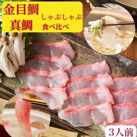 金目鯛 しゃぶしゃぶ　金目鯛　鯛しゃぶ　セット【送料無料】天然　刺身　しゃぶしゃぶ　食べ比べ　3人前　伊豆産【金目鯛刺身】しゃぶ200g＋　鯛しゃぶ　【真鯛】しゃぶ　刺身200gラーメン200g×2特製出汁、ポン酢、もみじおろし、昆布、簡単レシピ付　 お祝　ギフト