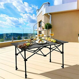 アウトドアテーブル 折り畳みテーブル 高さ調整可能 キャンプテーブル アルミ ロールテーブル ポータブル 防水 耐荷重75 BBQ バーベキュー 組み立て簡単 95x55