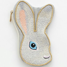 お求めやすくなりました！・ウサギ刺繍ポーチ グレー