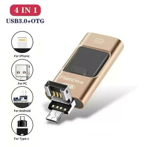 4in1 USB������ 128GB �����X���C�h�� �����f�[�^�]�� Lightning Type-C USB3.0 Micro USB�Ή� iPhone Android PC �X�}�z �f�[�^�ۑ� �o�b�N�A�b�v �O�t���X�g���[�W �e�ʕs������ �A�_�v�^�Z�b�g ��������