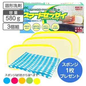 食器用洗剤 天然ヤシ油 スマートセンザイ 580g【3個組】毛糸のスポンジ1枚付 固形型 頑固な 油汚れ 食器用洗剤 経済的 手荒れ エコ 節約 天然ヤシ油配合 中性 固煉状 無リン 日 大容量 エリー