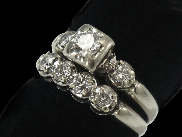 出群 ダイヤモンド リング RING アールデコ　2連　1粒＆6Pダイヤ　WG 無垢 ホワイトゴールド   ダイヤモンド (0.60ct)　指輪