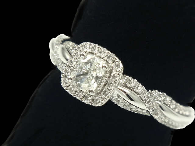  ダイヤモンド リング RING アールデコ　1粒ラディアントカット ラウンドダイヤ 　WG ホワイトゴールド 無垢   ダイヤ （0.76ct） 指輪