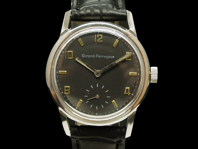 USED ジラール ペルゴ - GIRARD 72％以上節約 PERREGAUX スモセコ 飛びアラビアン パーティを彩るご馳走や 貴重 黒 ブラックダイヤル 手巻き SSケース 革 中古 メンズ 腕時計