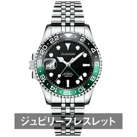 自動巻き腕時計 メンズ 40代 50代 左利き用 レフトハンド GMT オマージュウォッチ 機械式 手巻き付き 日付 GUANQIN GJ16408