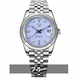 腕時計 メンズ 40代 50代 オマージュウォッチ 機械式 自動巻き 日付 カレンダー ROOLSTIMI 40mm RT-7930 文字盤 ホワイト ブルー かっこいい 見やすい ビジネス カジュアル 防水 男性 実用的 シンプル ギフト プレゼント