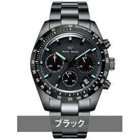 腕時計 メンズ ダイバー クロノグラフ メカクォーツ オマージュ 5気圧防水 クォーツ式 日付 カレンダー WELLY MERCK WM176 文字盤 ブラック ホワイト オールブラック おしゃれ かっこいいカジュアル 男性 シンプル ギフト プレゼント