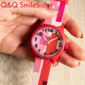 シチズン 腕時計 正規品 Q&Q 時計 ピンク CITIZEN 軽い ソーラー 防水 Q＆Q スマイルソーラー Smile Solar テキスタイル デザイナー 軽め ポップ 小さめ 子供 女の子 男の子 キッズ R00A-500VK 人気 おすすめ おしゃれ ブランド プレゼント ギフト