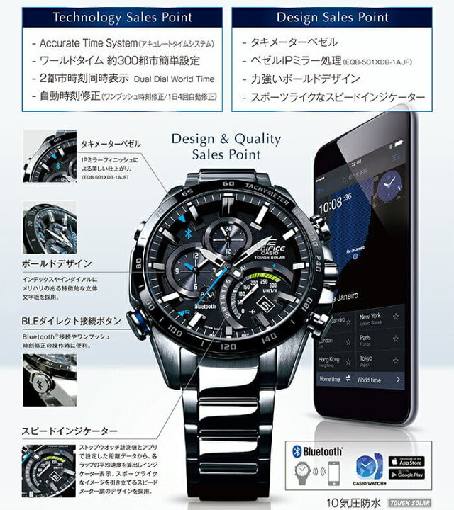 楽天市場 スマホ連動で自動時刻合わせ カシオ エディフィス スマートウォッチ モバイルリンク ソーラー 時計 電池交換不要 Casio Edifice 腕時計 メンズ Eqb 501 人気 おすすめ 海外 旅行 出張 仕事 ビジネス スーツ 就活 祝い 高校生 大学生 社会人 誕生日 冬
