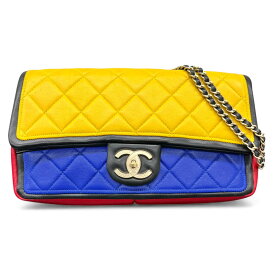 【最終価格】CHANEL 希少 美品 シャネル モンドリアン マトラッセ Wチェーンショルダーバッグ トリコロール ラムスキン レザー 17番台シリアル イエロー ブルー レッド マルチカラー ショルダーバッグ ゴールド金具 ココマーク ABランク 鑑定済 中古 シャネルバッグ