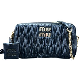 【5/19価格改定】MIUMIU 希少 極美品 ミュウミュウ マテラッセ ギャザー 2way ショルダーバッグ クラッチバッグ 5BP045 RFID確認済 レザー ブラック ビッグ ロゴ クロスボディ ポシェット ビジュー miumiu Aランク 中古 鑑定済 ミュウミュウバッグ