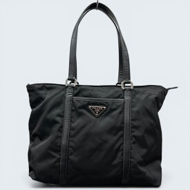 PRADA プラダ 美品 トライアングルロゴ トートバッグ BR2310 テスート ナイロン サフィアーノ レザー ブラック ハンドバッグ ビジネスバッグ 三角プレート ロゴプレート ABランク 鑑定済 中古 プラダバッグ