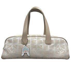 CHANEL 美品 シャネル ニュートラベルライン ミニボストンバッグ 限定ノベルティチャーム付 A15828 7番台シリアル ナイロン ジャガード レザー ベージュ シルバー金具 ショルダーバッグ ハンドバッグ ヴィンテージ ココマーク ABランク 鑑定済 中古 シャネルバッグ
