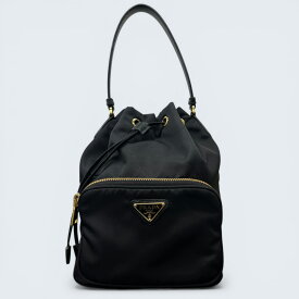 PRADA 極美品 プラダ デュエット Re-Nylon バケットバッグ 2way ハンドバッグ ショルダーバッグ 1BH038 ナイロン レザー ブラック トライアングルロゴ 三角プレート ロゴプレート クロスボディ リナイロン Aランク 鑑定済 中古 プラダバッグ