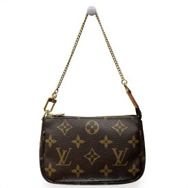 LOUIS VUITTON 美品 ルイヴィトン ミニ ポシェット アクセソワール モノグラム ハンドバッグ M58009 PVC ヌメ革 レザー DU3190 ブラウン アクセサリーポーチ ポシェット チェーンバッグ LV ヴィトン ABランク 中古 鑑定済 ヴィトンバッグ