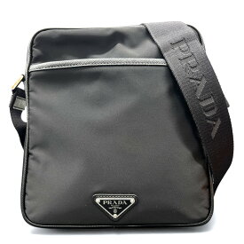 PRADA 極美品 プラダ ロゴジャガード サフィアーノ テスート ショルダーバッグ 2VH143 ナイロン レザー ブラック トライアングルロゴ 三角プレート ロゴプレート クロスボディ ユニセックス Aランク 鑑定済 中古 プラダバッグ